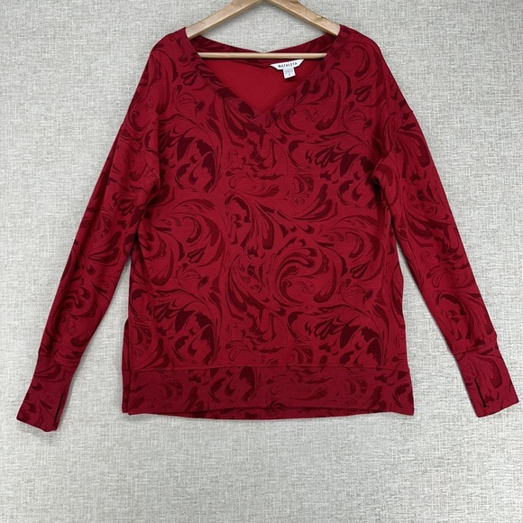 Athleta Tops - Athleta Sweatshirt Womens Small Red Paisley V Neck Fleece Stretch Pullover Gym